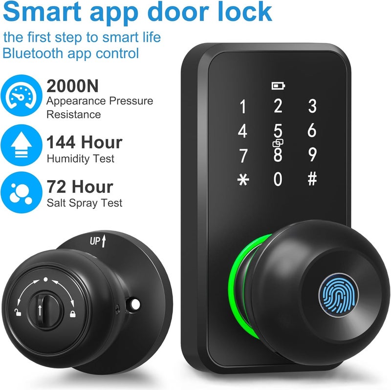 Linkthai Smart Door Lock with Knob, Keyless Entry Fingerprint Lock with Touchscreen Keypad, Electronic Knob Digital Lock for Front Door, Easy Installation - Image 2